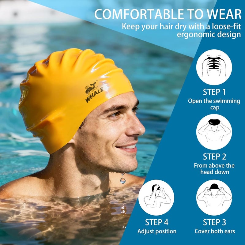 Whale Extra Large Swim Cap for Women Men Non-Slip, High Elasticity Keeps Hair Dry Unisex Large Size Suitable for Long Hair, Curly Hair and African Dreadlocks - Image 4
